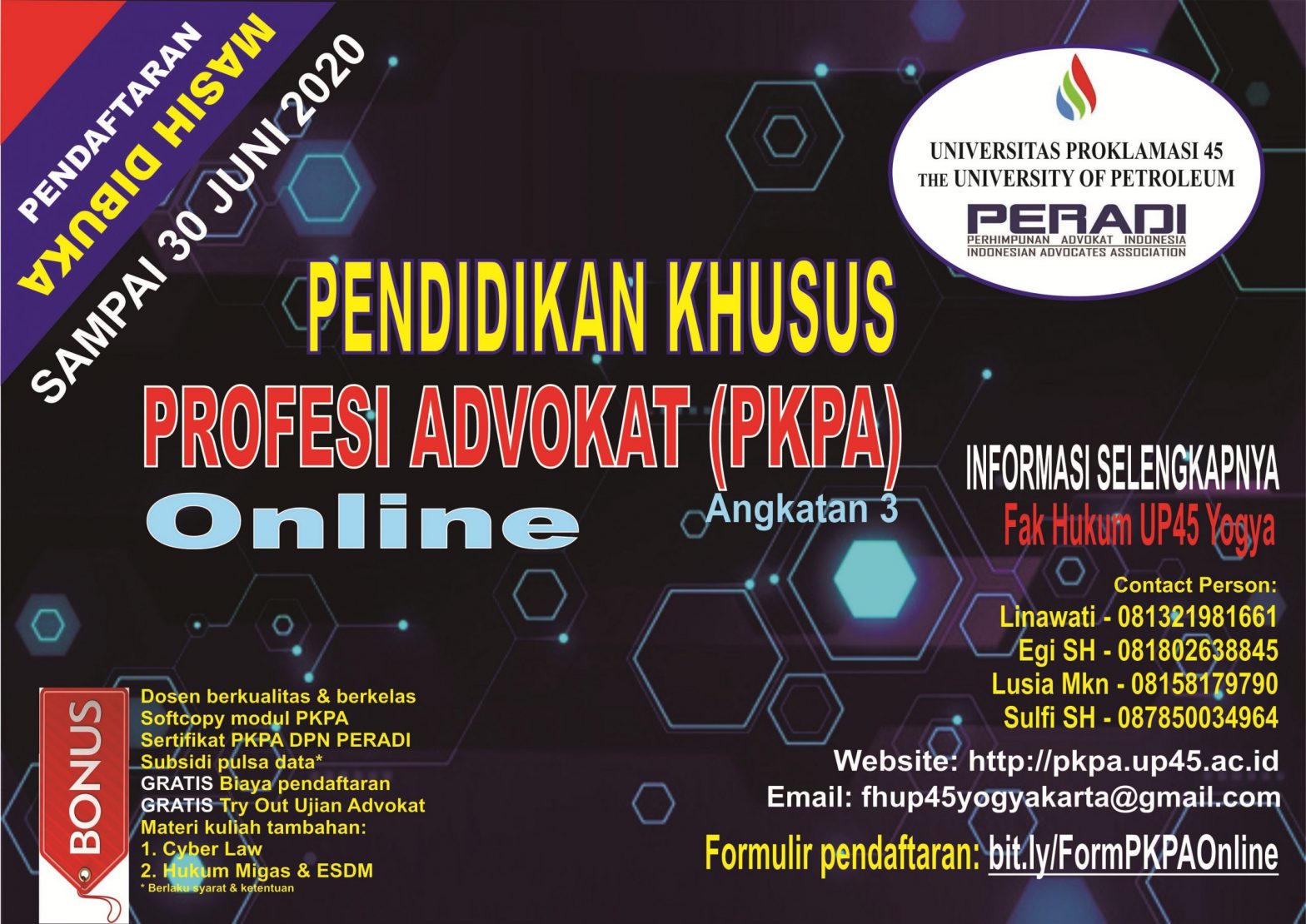 Flyer ke 3 Biru 5 WEB PKPA Online Kerjasama FH UP45 Yogya dan PERADI